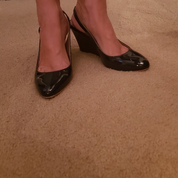 Navy Patent Wedges - Picture 6 of 8